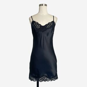 Gold Hawk Black Floral Lace Silk Tunic feminine romantic soft slip lingerie S